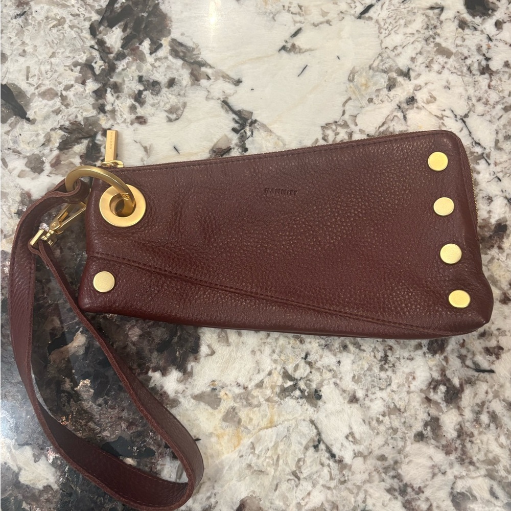 Hammitt Cherrywood Nash Pochette-  Leather Wristlet with Gold Accents